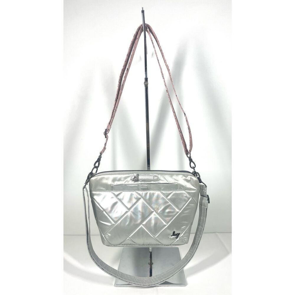 Lug Flare 2 Metallic Silver Convertible Crossbody Bag 2 Straps Floral Silver - Picture 2 of 9